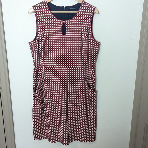 LANDS’ END Polka Dot Keyhole Sheath Dress Bias Cut Sleeveless Pockets MCM Retro - Picture 3 of 8